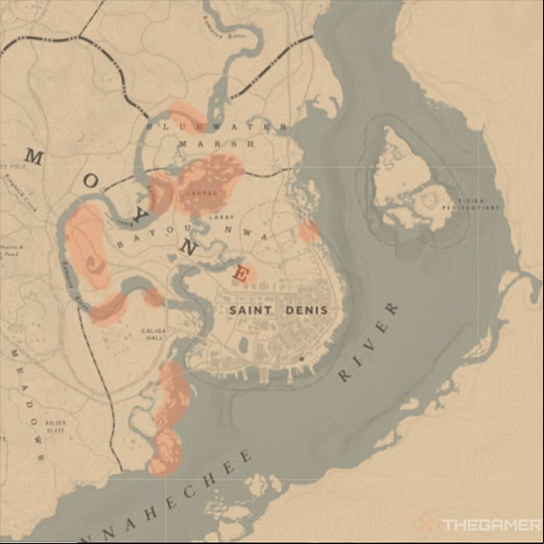 Map of Snowy Egret locations in RDR2
