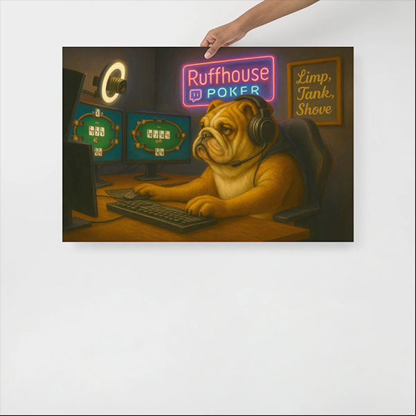 Dog Multi-Tabling Online Poker and wearing a Headset