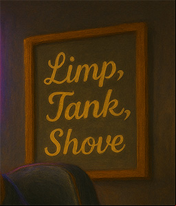 The 'Limp, Tank, Shove' Inspirational Poster in the background