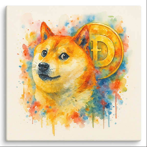The Dogecoin Mascot looking dapper in a gorgeous watercolor design